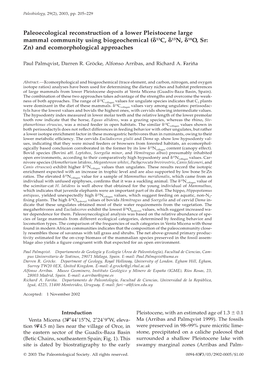 Paleoecological Reconstruction of a Lower Pleistocene Large Mammal Community Using Biogeochemical (␦13C, ␦15N, ␦18O, Sr: Zn) and Ecomorphological Approaches