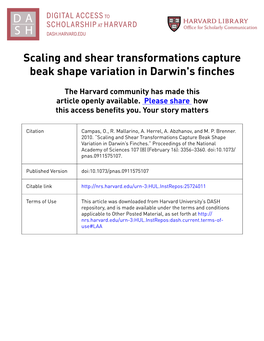 Scaling and Shear Transformations Capture Beak Shape Variation in Darwin's Finches