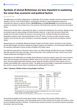 Symbols of Shared Britishness Are Less Important in Sustaining the Union Than Economic and Political Factors