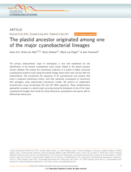 The Plastid Ancestor Originated Among One of the Major Cyanobacterial Lineages