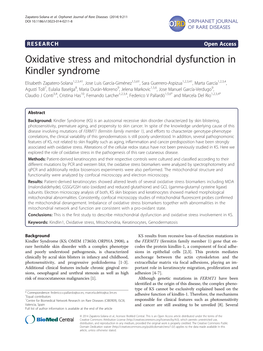 Oxidative Stress and Mitochondrial Dysfunction in Kindler Syndrome