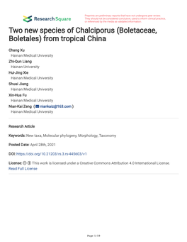 Two New Species of Chalciporus (Boletaceae, Boletales) from Tropical China