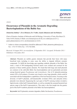 Occurrence of Plasmids in the Aromatic Degrading Bacterioplankton of the Baltic Sea