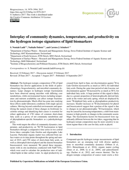 Interplay of Community Dynamics, Temperature, and Productivity on the Hydrogen Isotope Signatures of Lipid Biomarkers