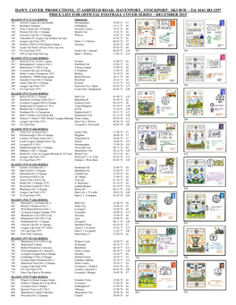 Tel 0161 483 1297 PRICE LIST for OFFICIAL FOOTBALL COVER SERIES – DECEMBER 2015