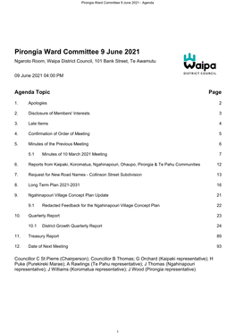 Pirongia Ward Committee Agenda 9 June 2021