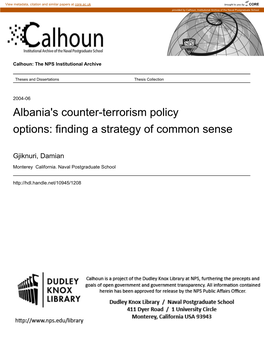 Albania's Counter-Terrorism Policy Options: Finding a Strategy of Common Sense