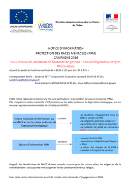 Notice D'information Protection Des Races Menacees (Prm)