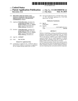 (12) Patent Application Publication (10) Pub. No.: US 2015/0050728A1 Benvenisty Et Al