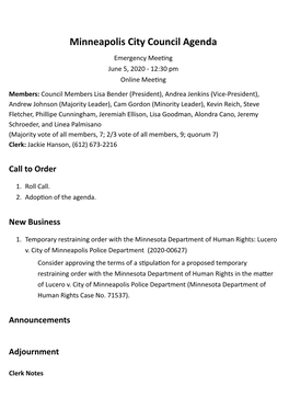 Minneapolis City Council Agenda