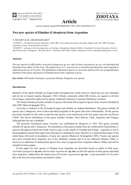 Two New Species of Elmidae (Coleoptera) from Argentina