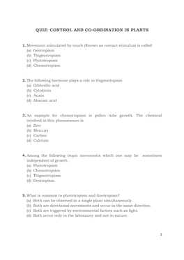 Control and Co-Ordination in Plants