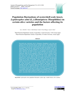 Population Fluctuations of Oystershell Scale Insect, Lepidosaphes Ulmi