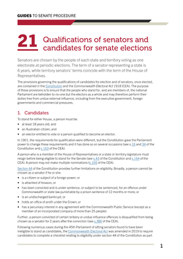 No. 21 Qualifications of Senators and Candidates for Senate Elections