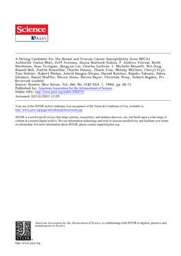 A Strong Candidate for the Breast and Ovarian Cancer Susceptibility Gene BRCA1 Author(S): Yoshio Miki, Jeff Swensen, Donna Shattuck-Eidens, P