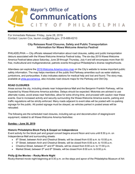 Friday, June 28, 2019 Contact: Lauren Cox, Lauren.Cox@Phila.Gov, 215-686-6210