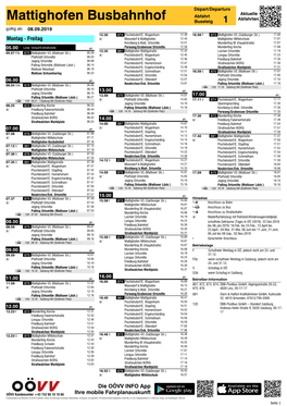 Mattighofen Busbahnhof Bussteig 1 Gültig Ab: 08.09.2019 5 12.30 874 Pischelsdorf/E