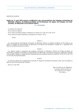 Arrêté Du 11 Août 2015 Portant Modification Des Circonscriptions