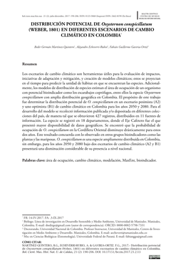 DISTRIBUCIÓN POTENCIAL DE Oxysternon Conspicillatum (WEBER, 1801) EN DIFERENTES ESCENARIOS DE CAMBIO CLIMÁTICO EN COLOMBIA*