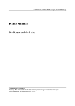 DIETER MERTENS Die Bursen Und Die Lehre