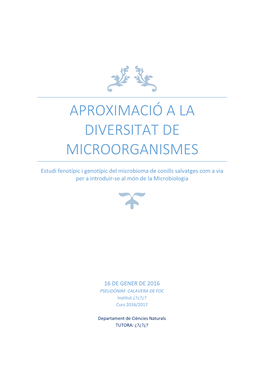 Aproximació a La Diversitat De Microorganismes