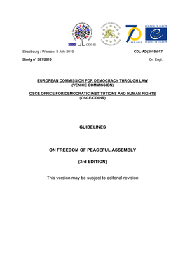 GUIDELINES on FREEDOM of PEACEFUL ASSEMBLY (3Rd EDITION) This Version May Be Subject to Editorial Revision