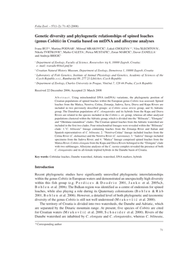 Genetic Diversity and Phylogenetic Relationships of Spined Loaches (Genus Cobitis) in Croatia Based on Mtdna and Allozyme Analyses