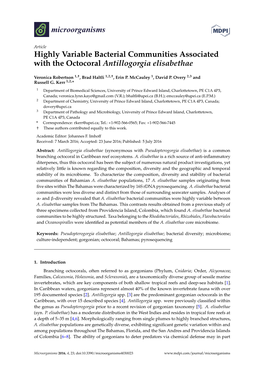 Highly Variable Bacterial Communities Associated with the Octocoral Antillogorgia Elisabethae