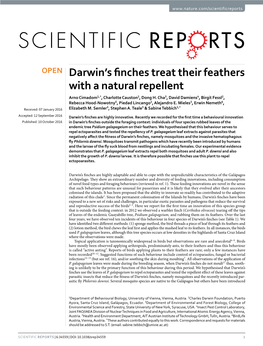 Darwin's Finches Treat Their Feathers with a Natural Repellent