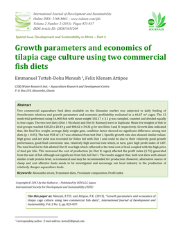 Growth Parameters and Economics of Tilapia Cage Culture Using Two Commercial Fish Diets