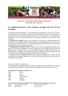 La Répétition Générale À Trois Semaines Du Qatar Prix De L'arc De Triomphe