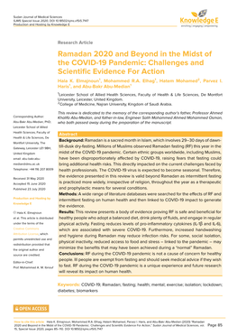 Ramadan 2020 and Beyond in the Midst of the COVID-19 Pandemic: Challenges and Scientific Evidence for Action Hala K