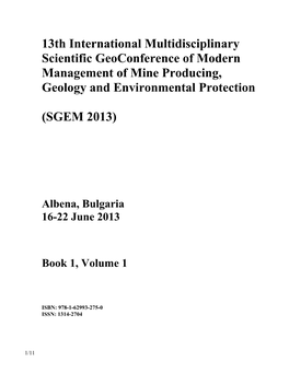 13Th International Multidisciplinary Scientific Geoconference of Modern Management of Mine Producing, Geology and Environmental Protection