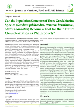 Can the Population Structure of Three Greek Marine Species (Sardina