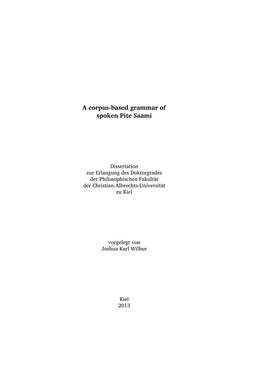 A Corpus-Based Grammar of Spoken Pite Saami