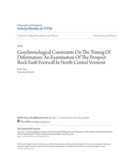 Geochronological Constraints on the Timing of Deformation: an Examination of the Prospect Rock Fault Footwall in North-Central V