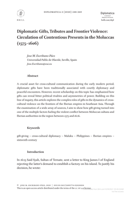 Diplomatic Gifts, Tributes and Frontier Violence: Circulation of Contentious Presents in the Moluccas (1575–1606)