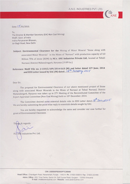 Questionnaire of Narnaul Stone Along with Associated Minor Minerals Mine Area 19.89 Ha with Production Capacity of 40,00,000 TPA