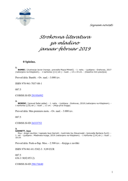 Strokovna Literatura Za Mladino Januar-Februar 2019