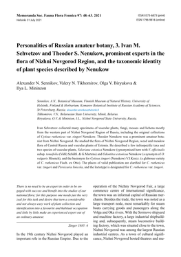 Personalities of Russian Amateur Botany, 3. Ivan M. Schvetzov and Theodor S