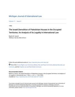 The Israeli Demolition of Palestinian Houses in the Occupied Territories: an Analysis of Its Legality in International Law