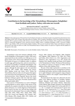 Contribution to the Knowledge of the Tetrastichinae (Hymenoptera: Eulophidae) from Kırıkkale and Çankırı, Turkey, with Some New Records