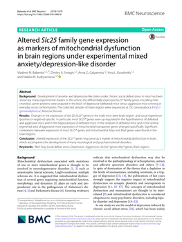 Altered Slc25 Family Gene Expression As Markers of Mitochondrial Dysfunction in Brain Regions Under Experimental Mixed Anxiety/Depression‑Like Disorder Vladimir N