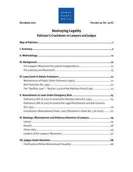 Destroying Legality Pakistan’S Crackdown on Lawyers and Judges