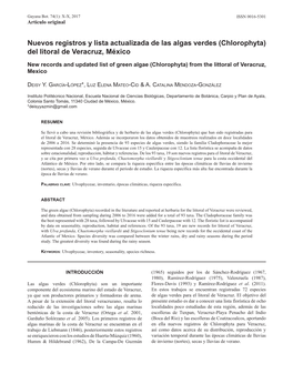 Nuevos Registros Y Lista Actualizada De Las Algas Verdes (Chlorophyta) Del Litoral De Veracruz, México