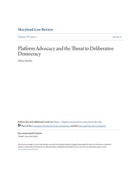 Platform Advocacy and the Threat to Deliberative Democracy Abbey Stemler