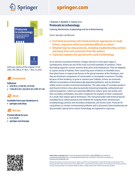 Protocols in Lichenology Culturing, Biochemistry, Ecophysiology and Use in Biomonitoring