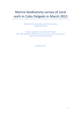 Marine Biodiversity Survey of Coral Reefs in Cabo Delgado in March 2015