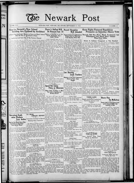 Liie Newark Post ~ \OLUME XIII NEWAR"S POST, NEWARK, DELAWARE, SEPTEMBER 13 , 1922