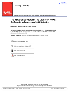 The Personal Is Political in the Deaf Mute Howls: Deaf Epistemology Seeks Disability Justice